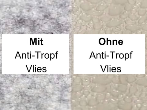 Anti-Tropf Vlies Vergleich bei Profilblechen Vergleichende Darstellung von Profilblechen mit und ohne Anti-Tropf Vlies zur Verhinderung von Kondenswasserbildung