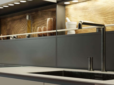 Moderne HPL Schichtstoffplatte in der Küche HPL Schichtstoffplatte verwendet als Küchenrückwand, elegant und funktional