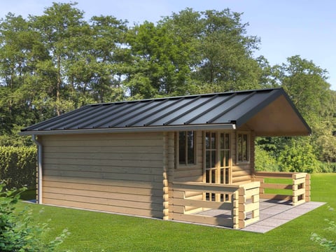 Modernes Gartenhaus mit Stehfalzblech-Dach Gartenhaus mit langlebigem Stehfalzblech als Dachmaterial in einer natürlichen Umgebung, perfekt für ästhetisches und funktionales Design