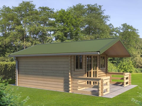 Robuste Wellbleche für Gartenhäuser – Wetterfest & Langlebig Ein Gartenhaus mit grünen Wellblechen unter klarem Himmel, bietet einen dauerhaften Schutz und eine ästhetische Dachlösung